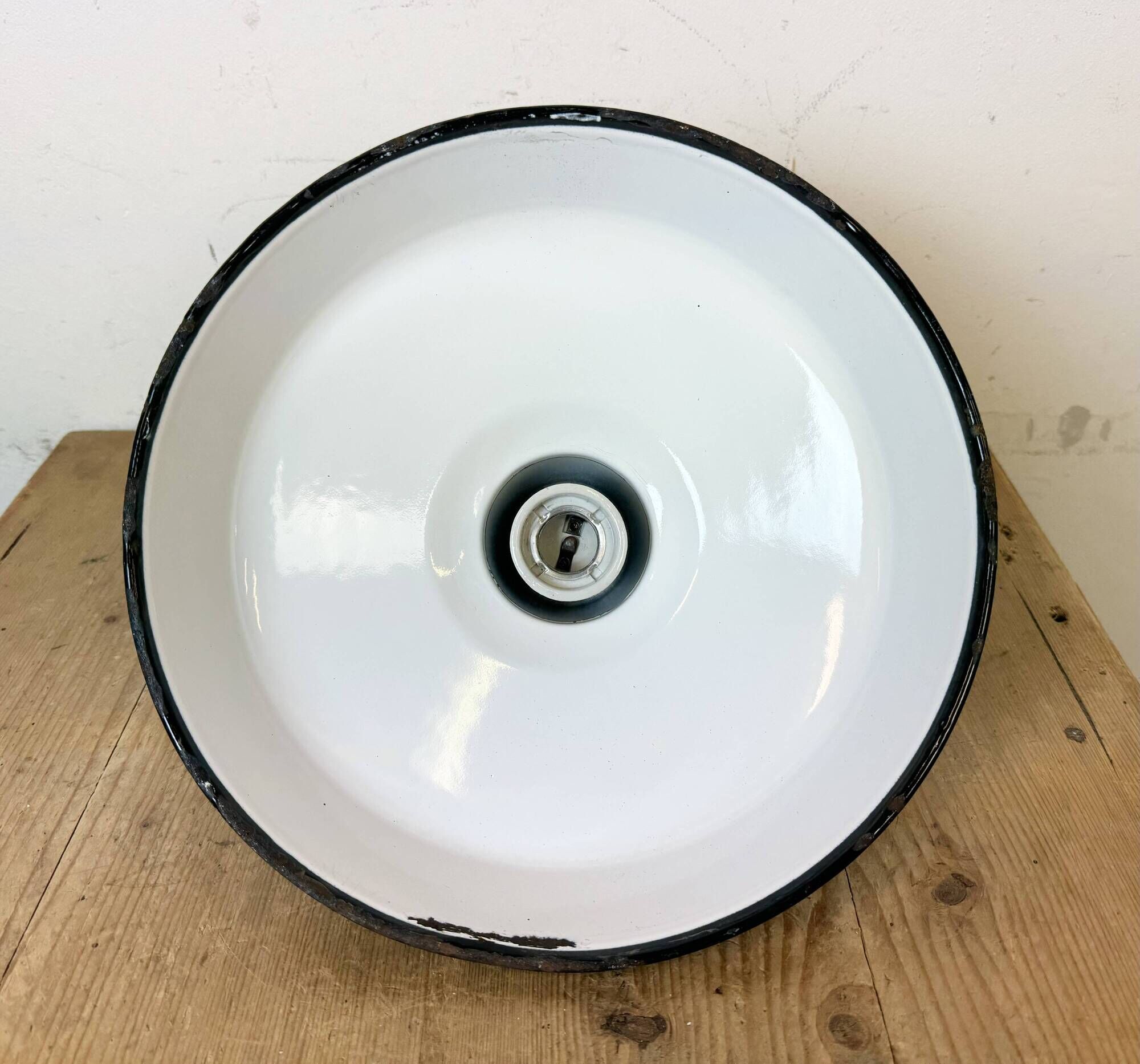 Industrial French Green Enamel Factory Lamp, 1960s