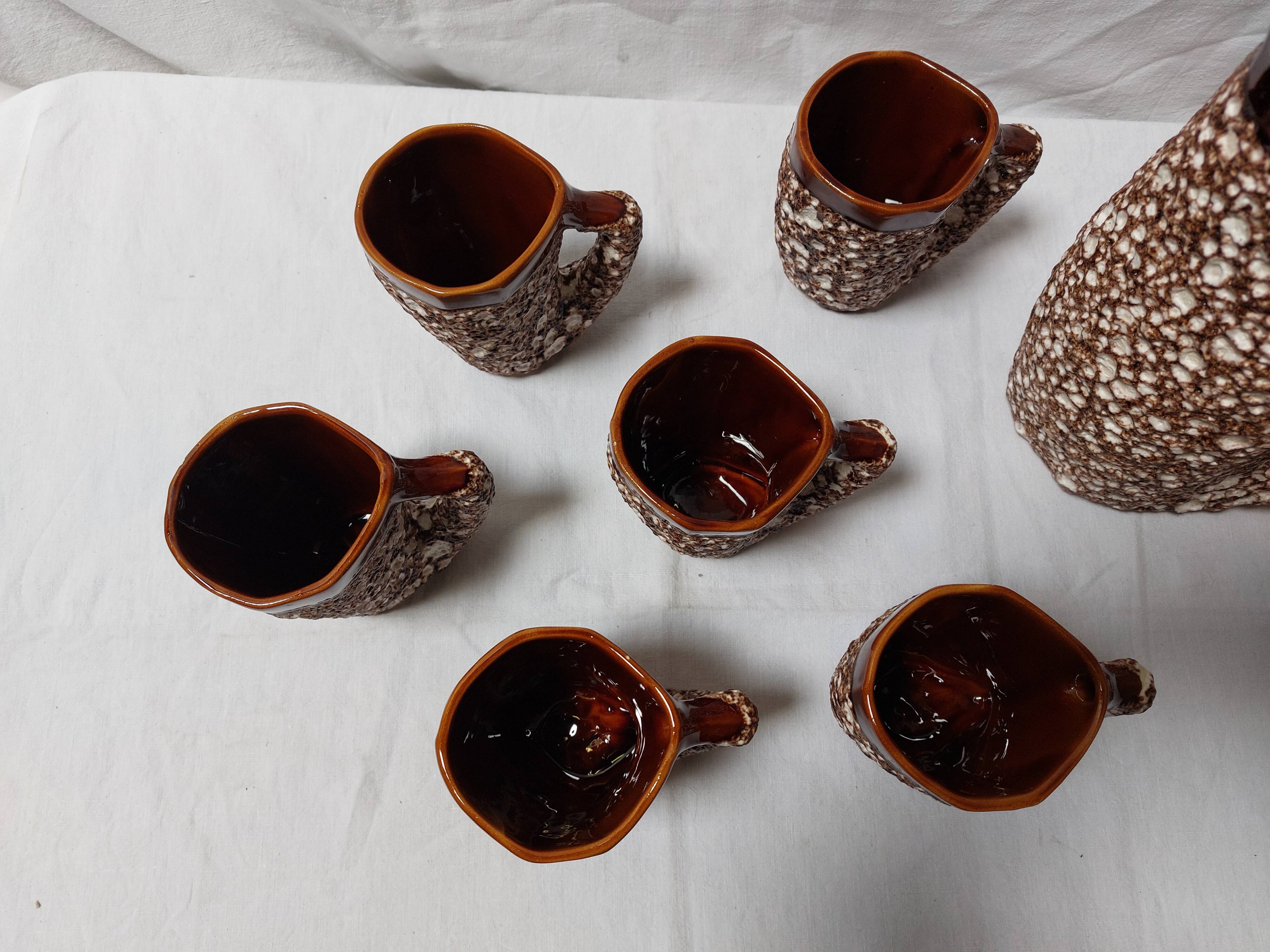 Vintage Vallauris orangeade service with 6 brutalist ceramic glasses.