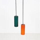 Ensemble de 2 lampes suspendues en verre Nordisk Solar Compagni / Holmegaard “74105” / Design danois moderne des années 1960.