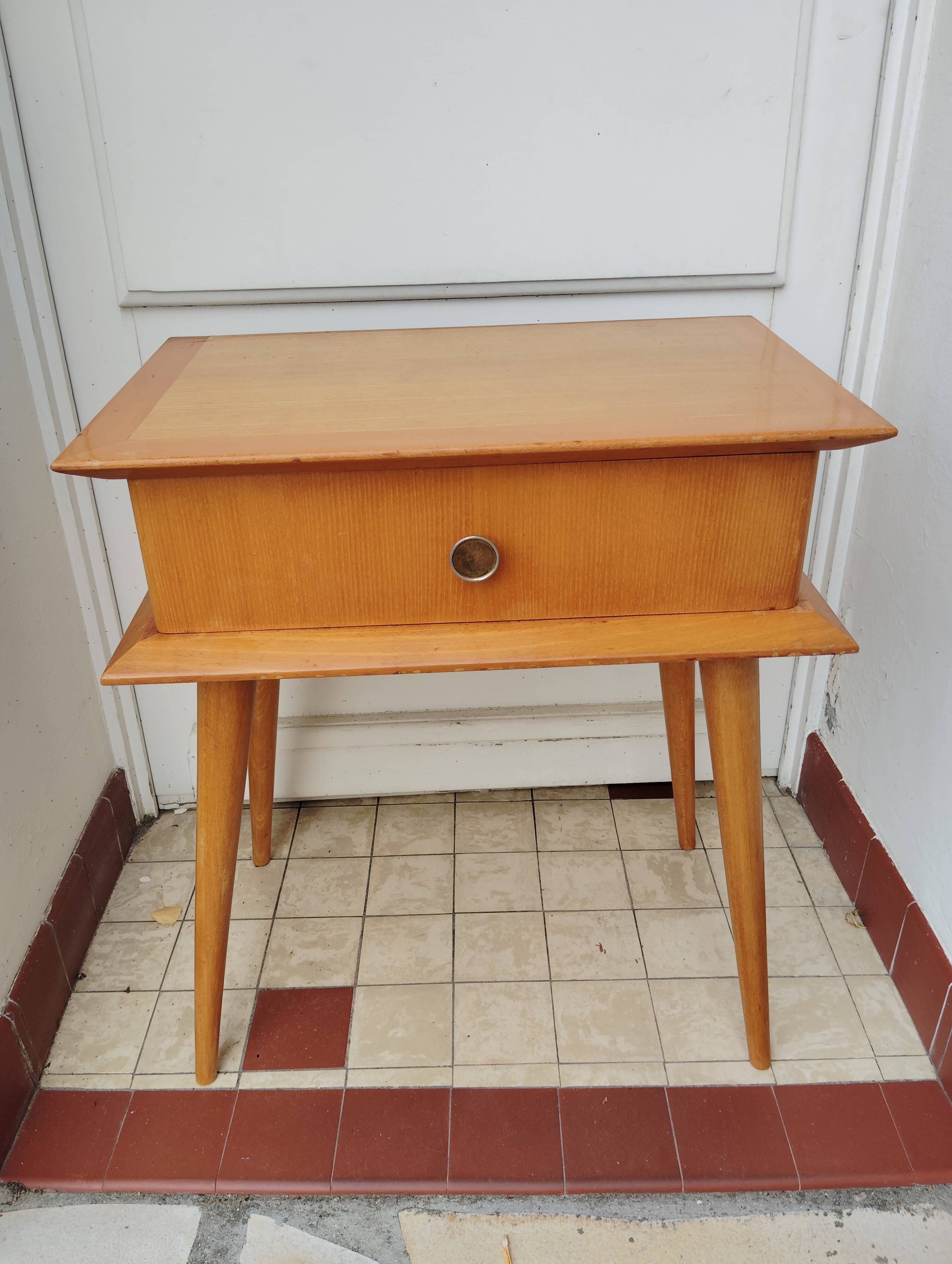 Vintage light wood bedside table