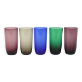 Set de 5 verres colorés vintage - verrerie de Boussu
