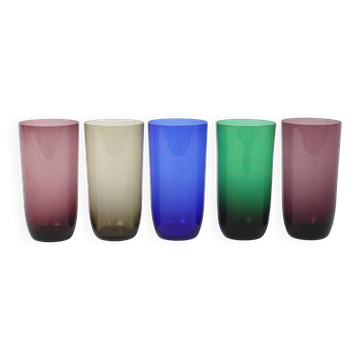 Set of 5 vintage coloured glasses - glassware from Boussu