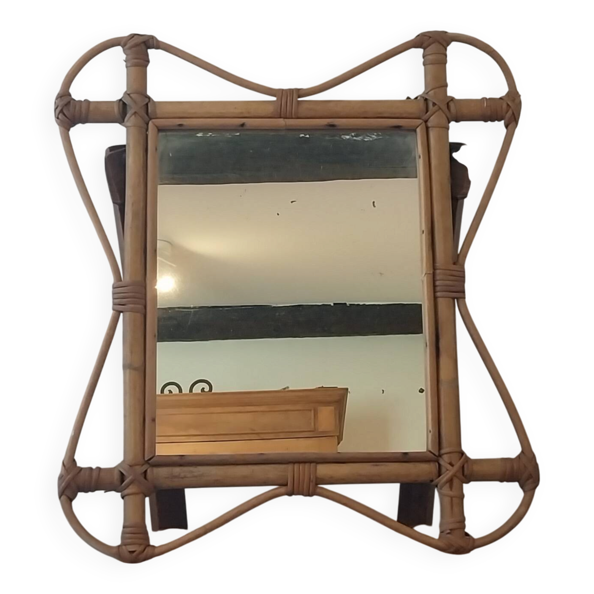 Authentic 1960s mirror in rattan/bamboo