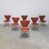 'Series 7' chairs in cognac leather by Arne Jacobsen for Fritz Hansen, 1955