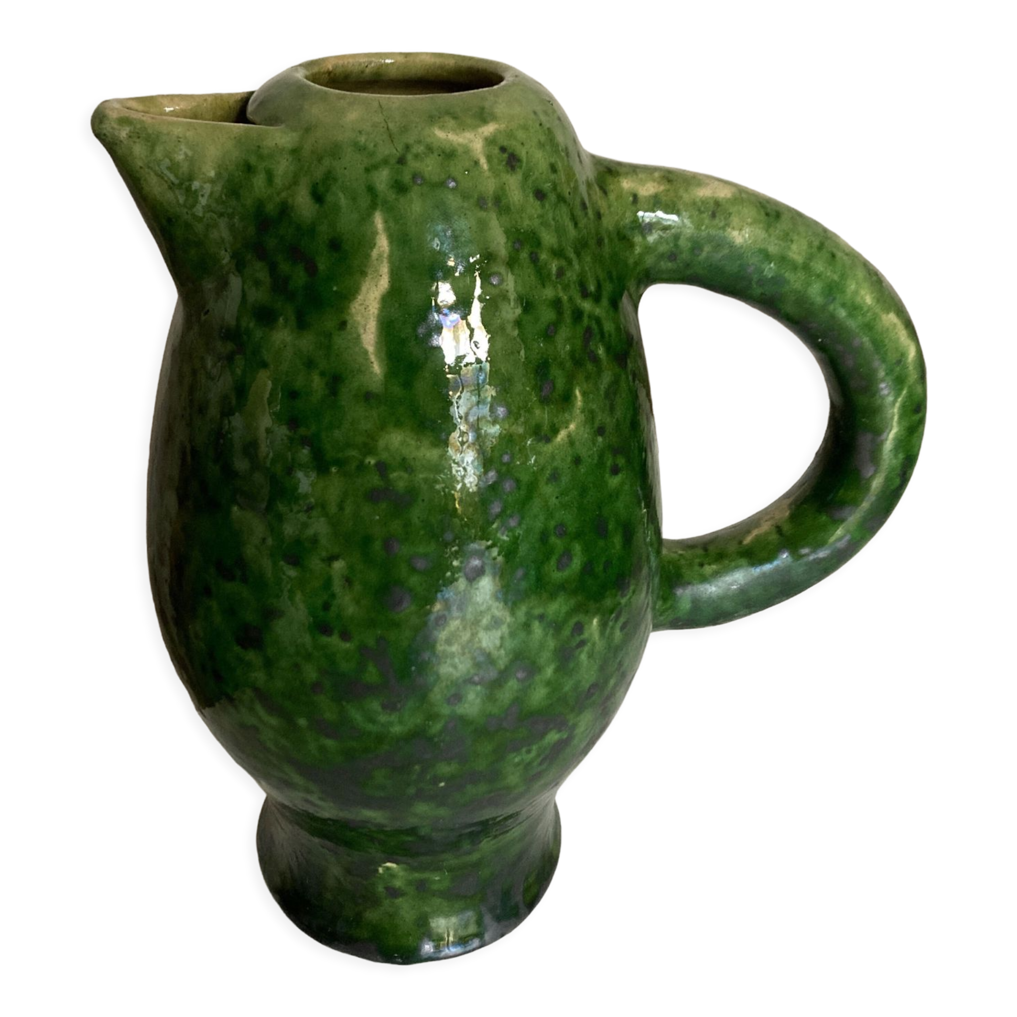 XL vase pitcher in green glazed clay Vallauris 1960