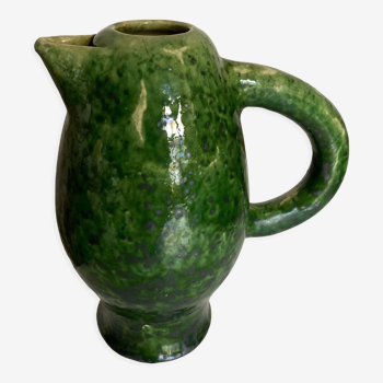 Pichet vase XL en terre vernissée vert Vallauris 1960