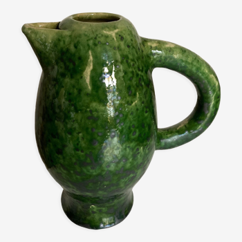 XL vase pitcher in green glazed clay Vallauris 1960