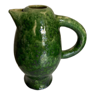 Pichet vase XL en terre vernissée vert Vallauris 1960
