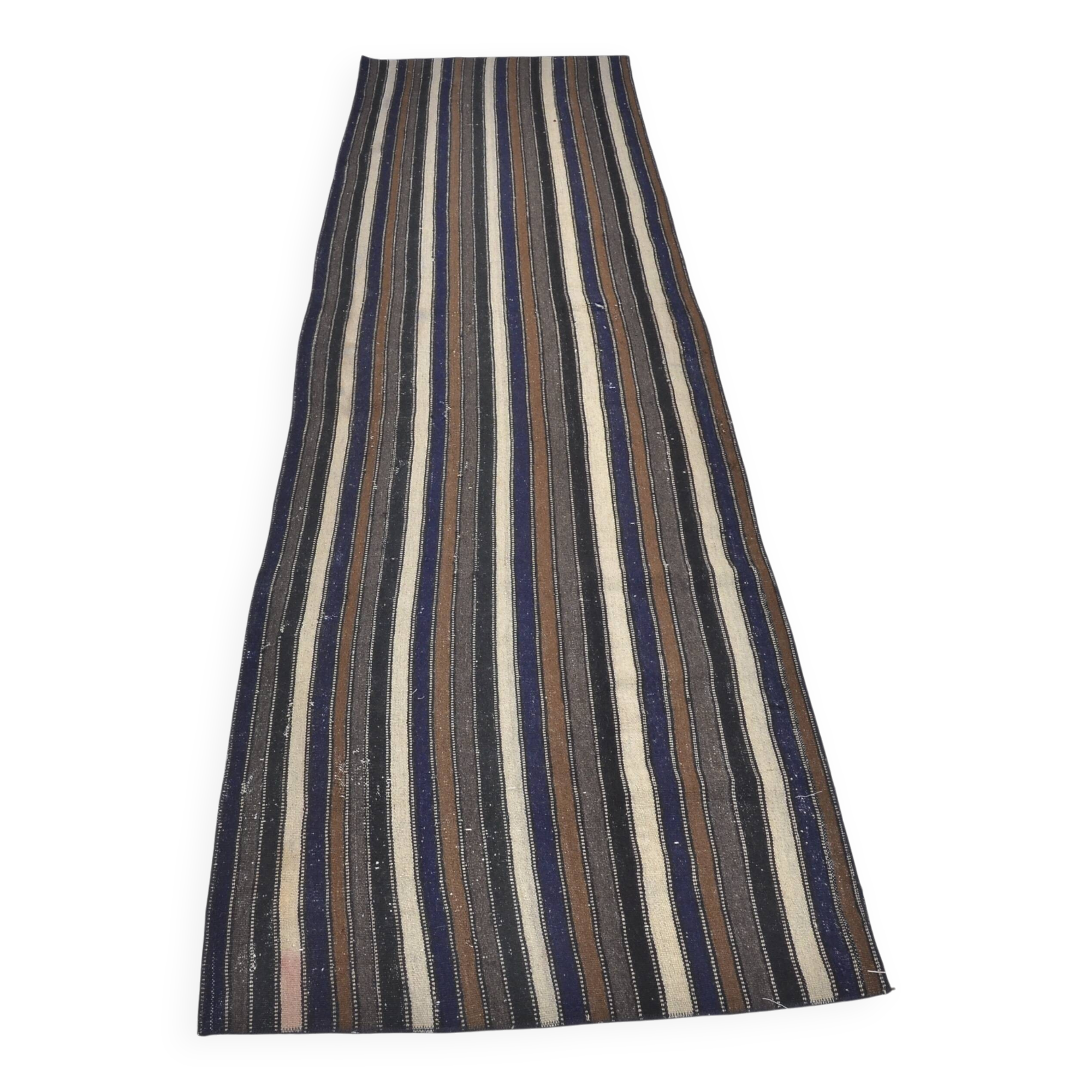 Couverture en kilim en laine turque Oushak à rayures, sku 3776