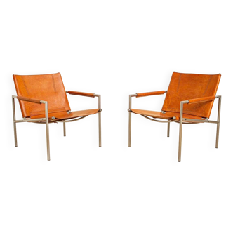 Pair of "SZ02" cognac leather armchairs by Martin Visser for Spectrum 80's