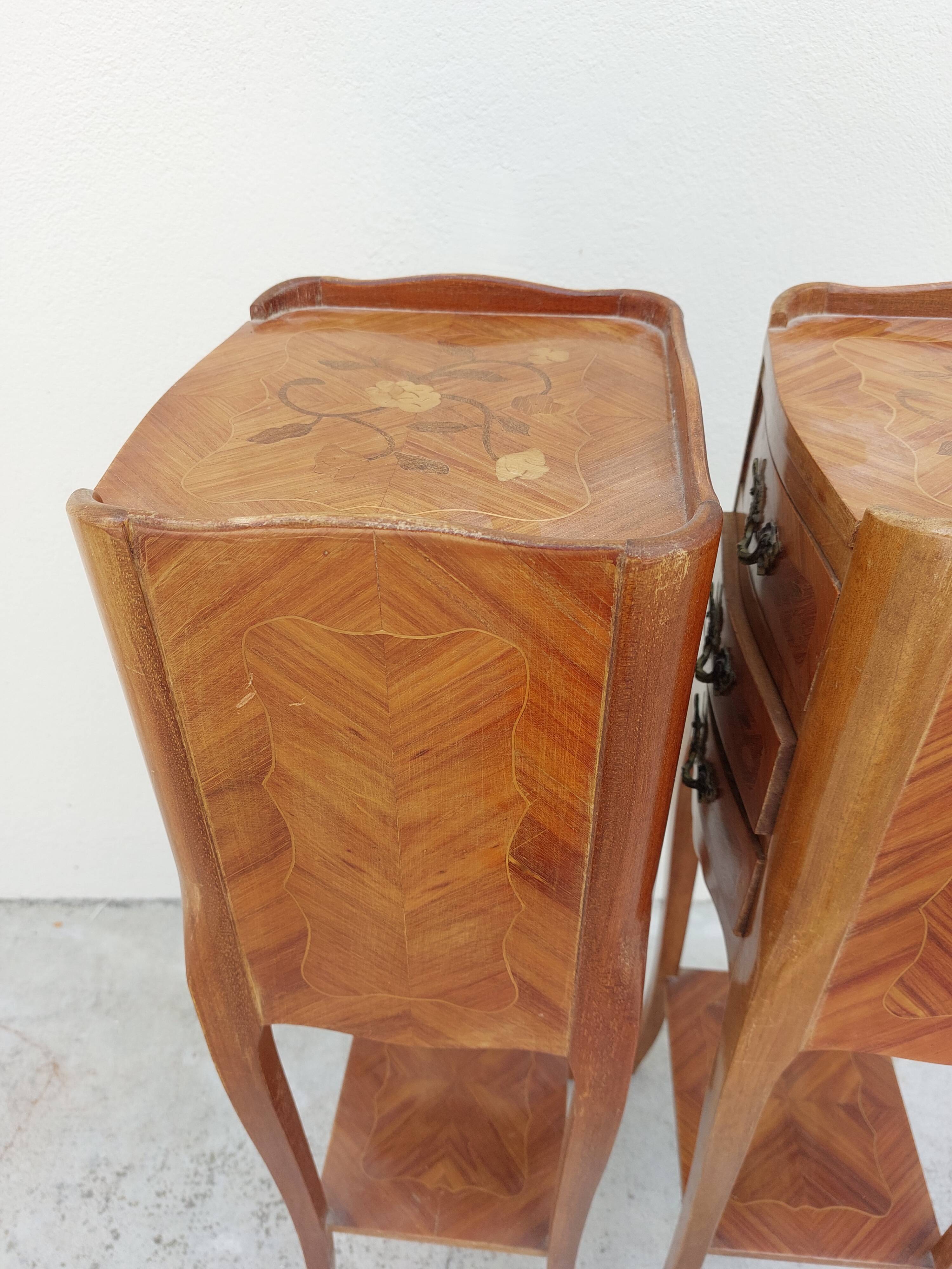 Pair of louis XV bedside tables in rosewood marquetry