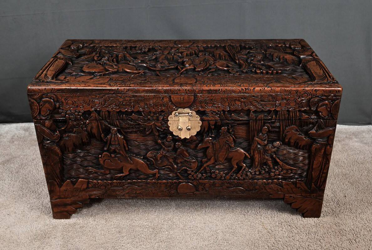 Large Camphor Wood Carved Chest, China – Mid 20th Century