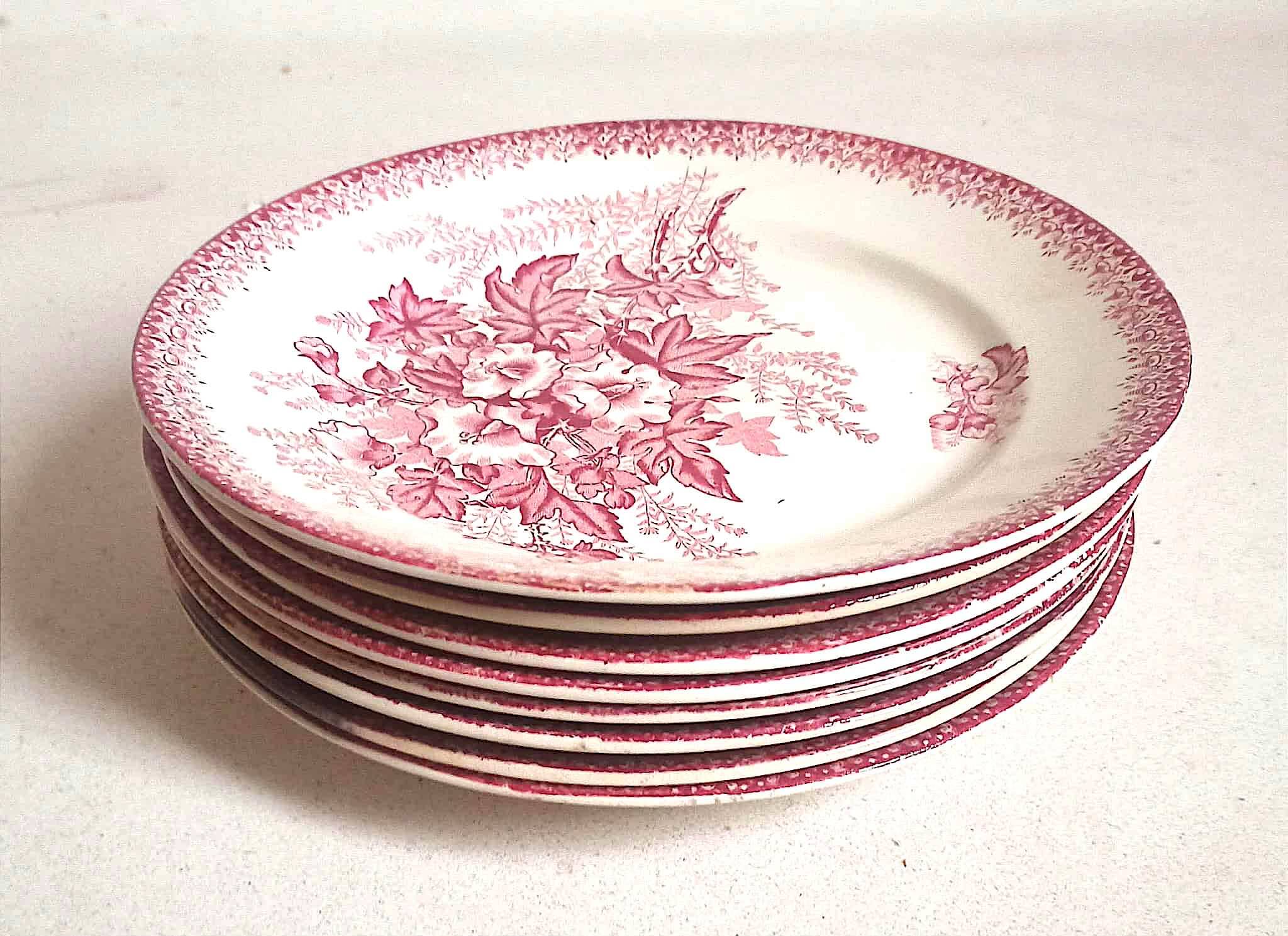 Set of 8 Terre de Fer plates with Eglantines motif, Diameter 22.5 cm