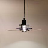 Lampe à suspension danoise de style spatial en plexi transparent et bleu avec métal noir des années 1980