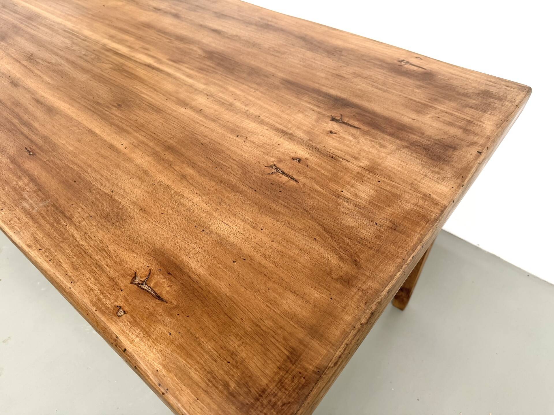 Beech farmhouse table, tapered legs, France, 1970s