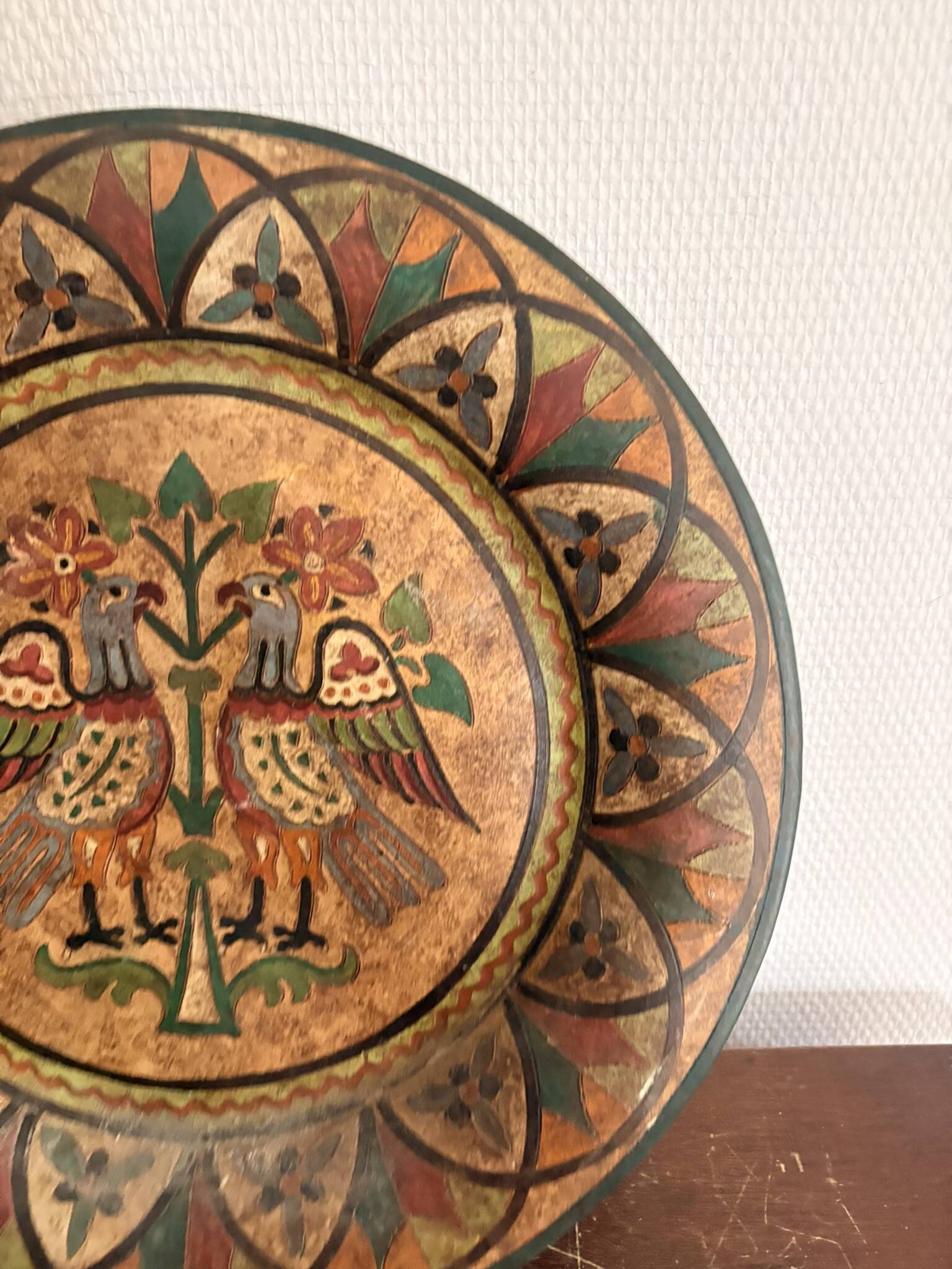 Ancien Plat Mural Montopoli Arno Italie 1930 Oiseau Majolica Toscane