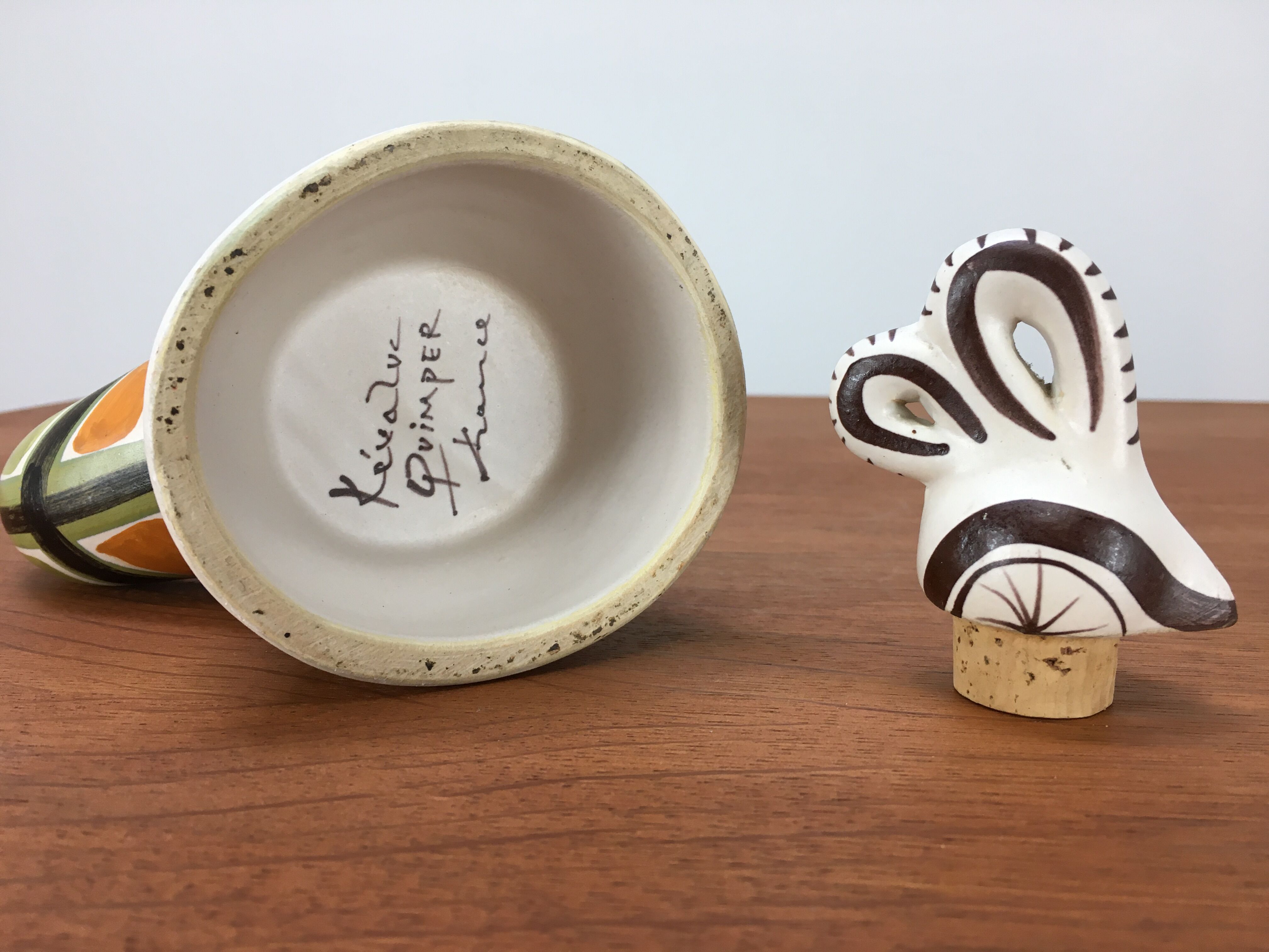 50s André L'Helguen ceramic rooster bottle for Keraluc Quimper