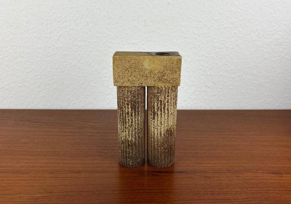 Klaus Lehmann, postmodern brutalist German pottery, sculpted column vase, 1981, ceramic