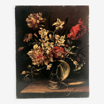Huile sur toile, bouquet de fleurs, Ecole française XIXe