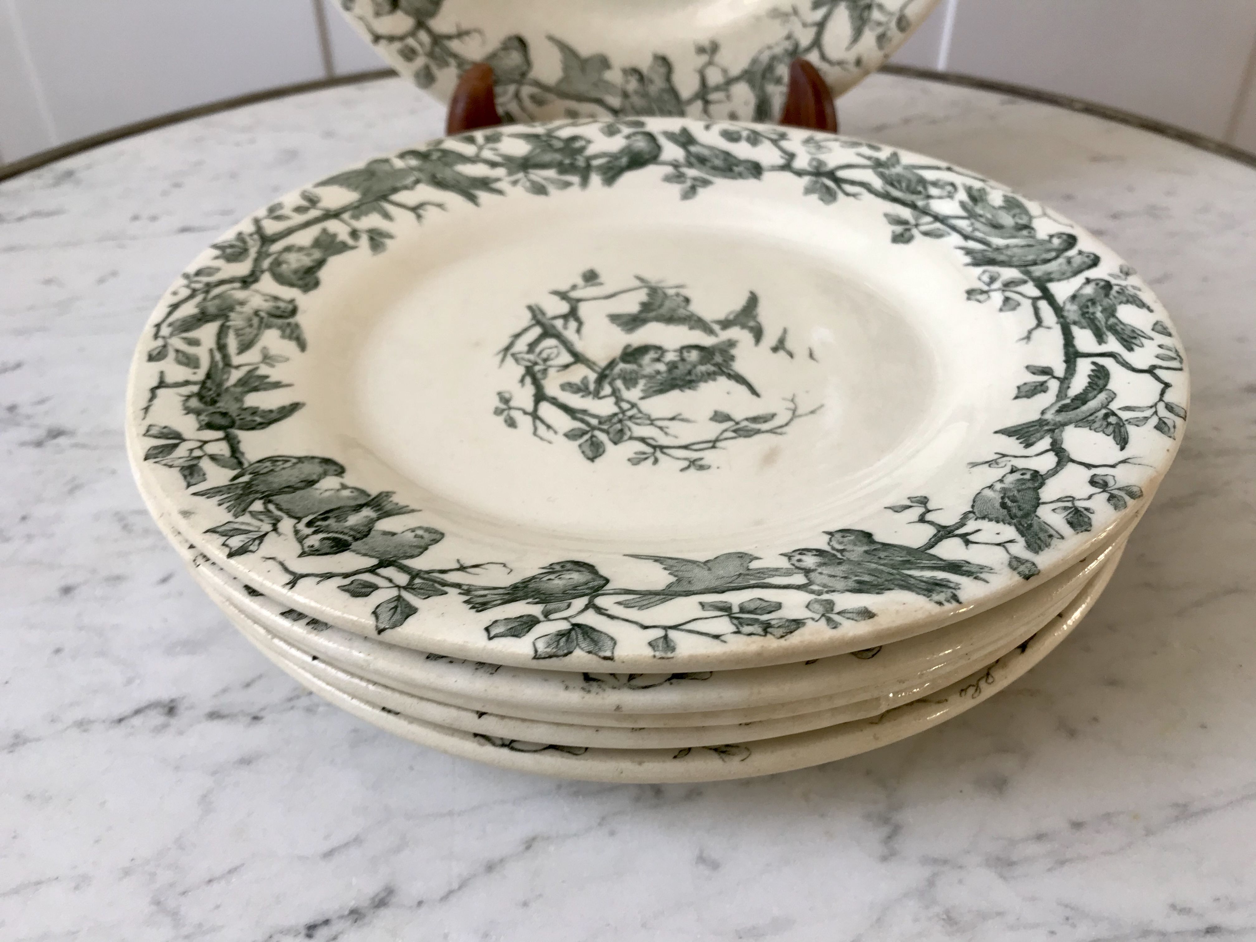 Set of 6 dessert plates Terre de Fer Gien model "Laviary" late nineteenth