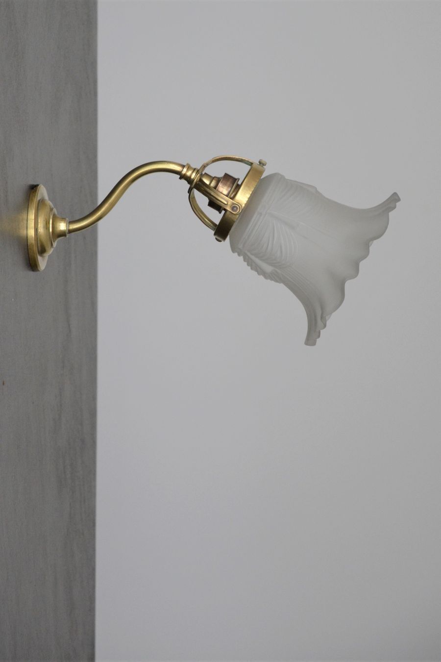 Brass gooseneck wall lamp and tulip lampshade