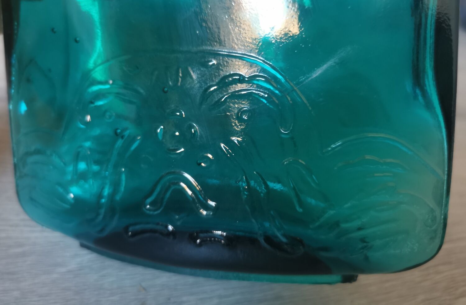 Blue engraved glass bottles