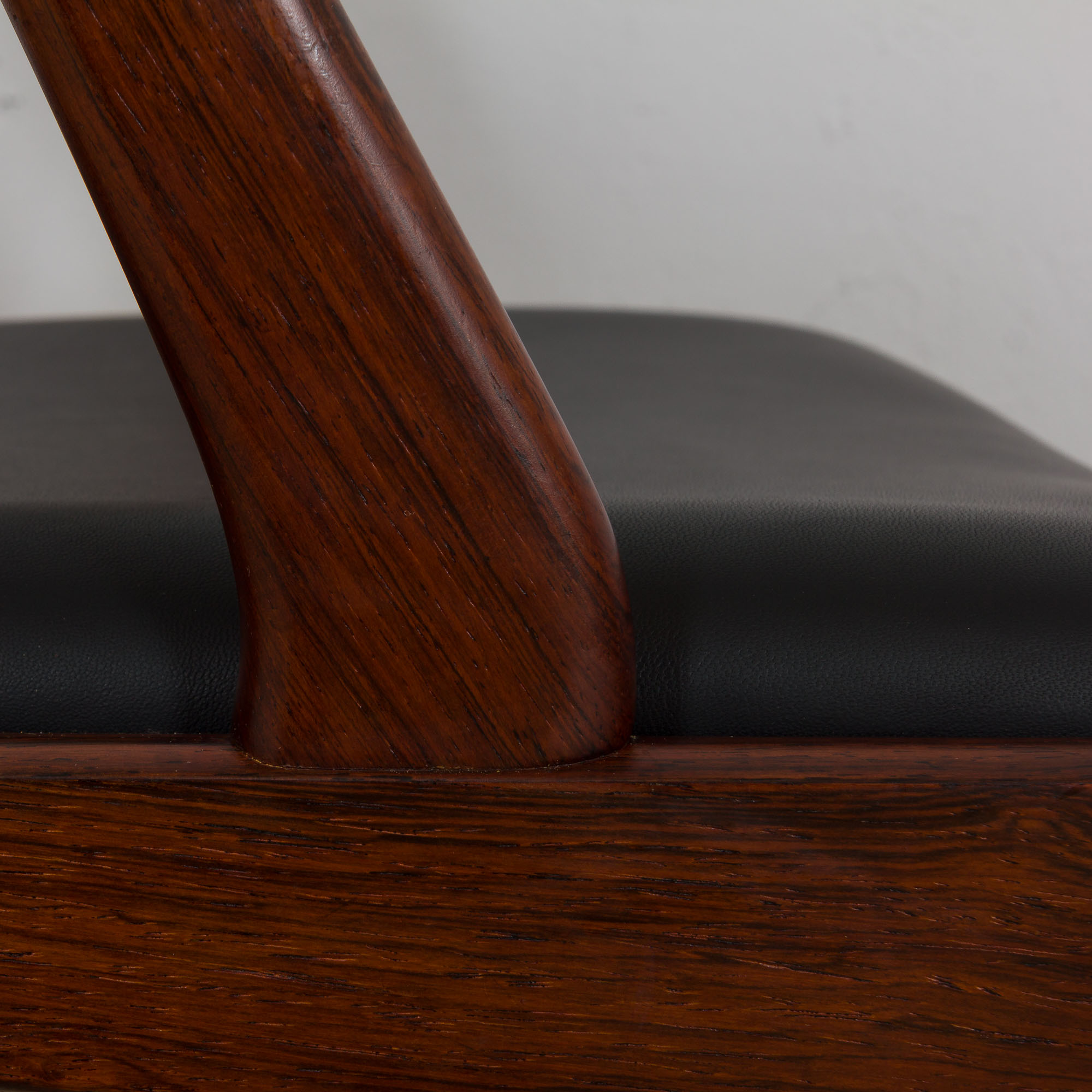 Kai Kristiansen rosewood desk chair 31 in reupholstered in soft black leather, Denmark, 60s