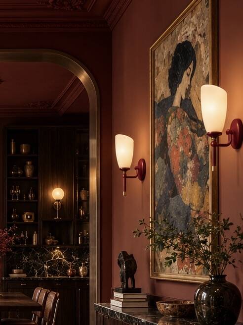 Pair of Italian 1980s Burgundy Wall Sconces