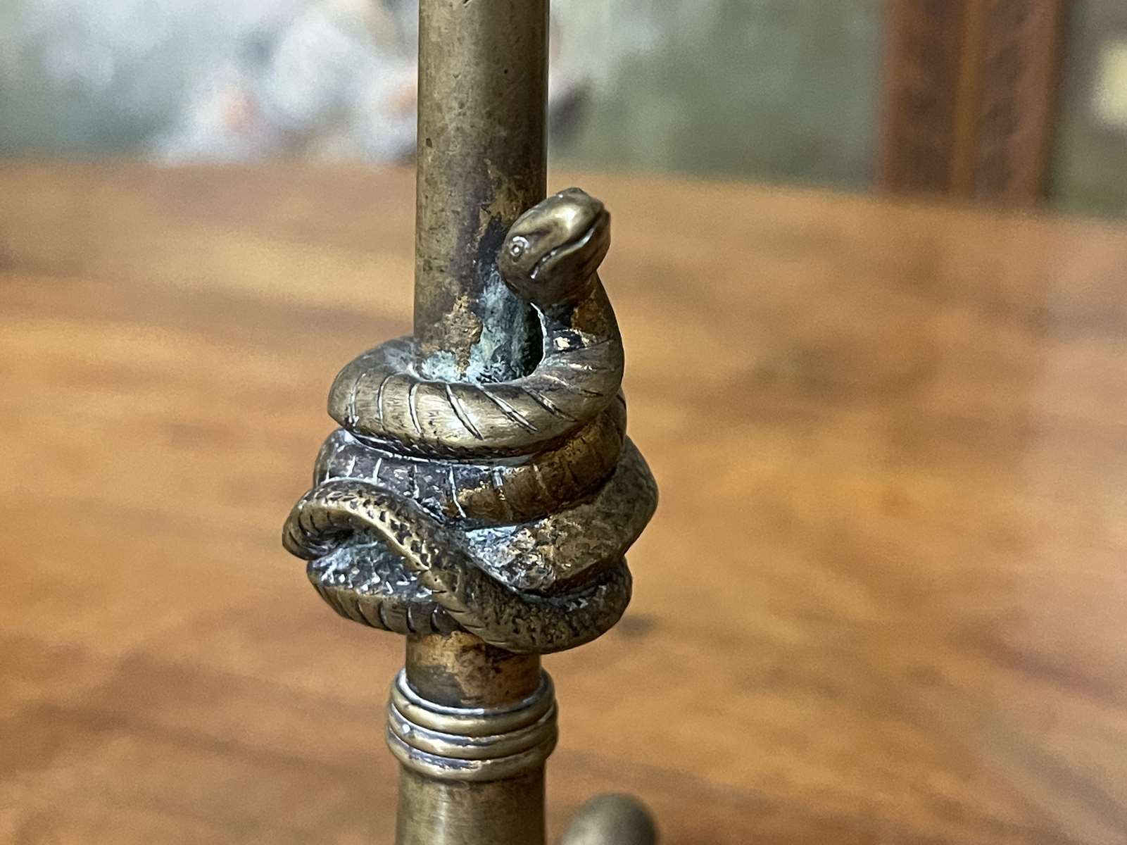 Pair of bronze candle holders XIXth decoration snakes