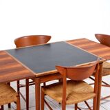 Rosewood / leather dining / gaming table by Poul Hundevad