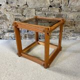 Table basse en pin et verre fumé 1970