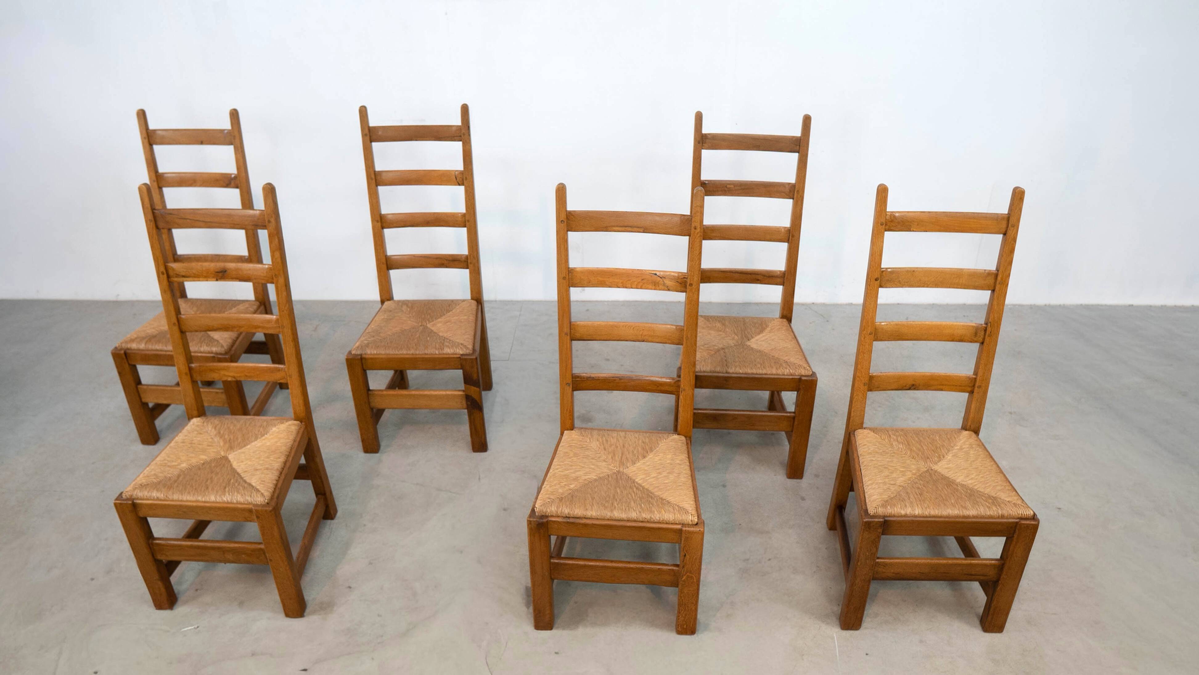 Set of six high back French dining chairs