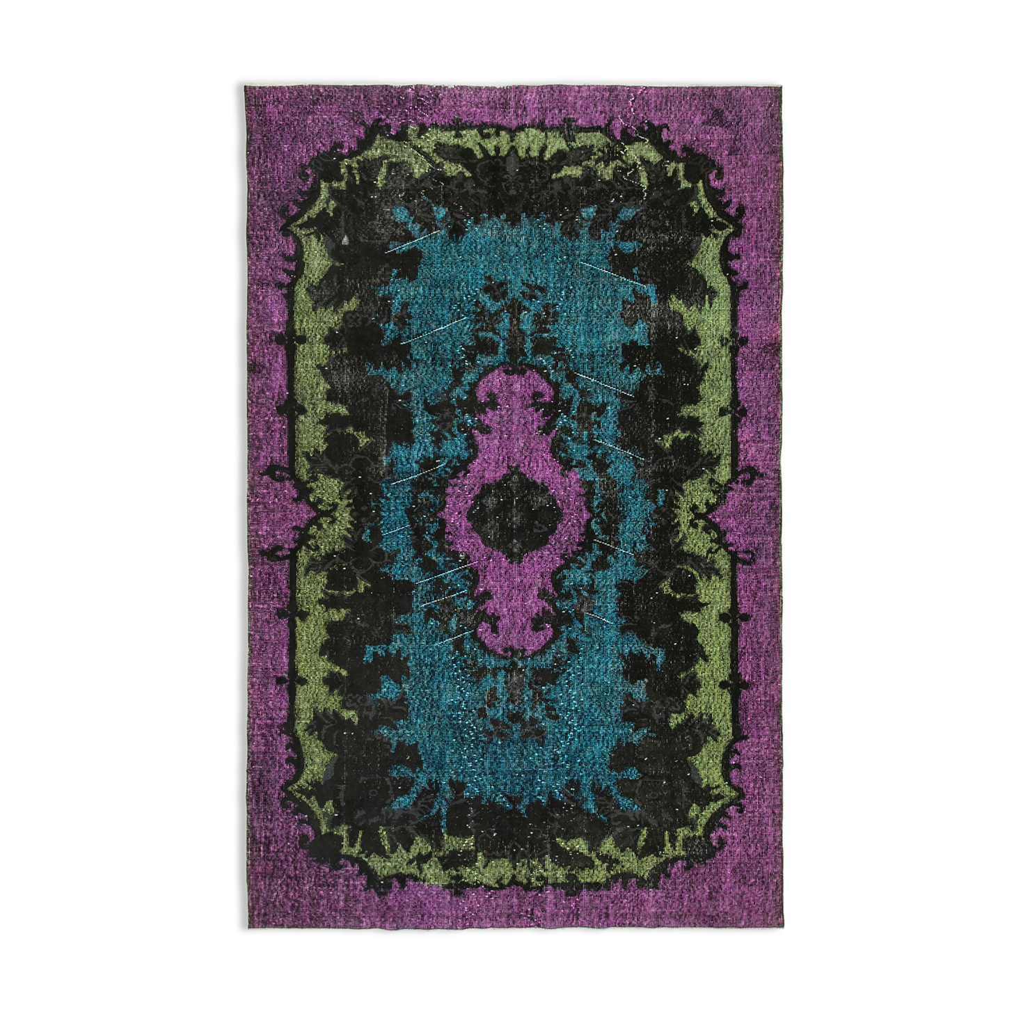 Handmade distressed oriental 1980s 188 cm x 295 cm purple rug