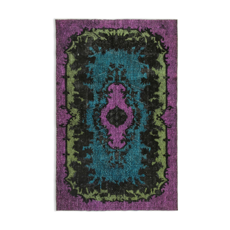 Fait à la main distressed oriental 1980s 188 cm x 295 cm purple rug