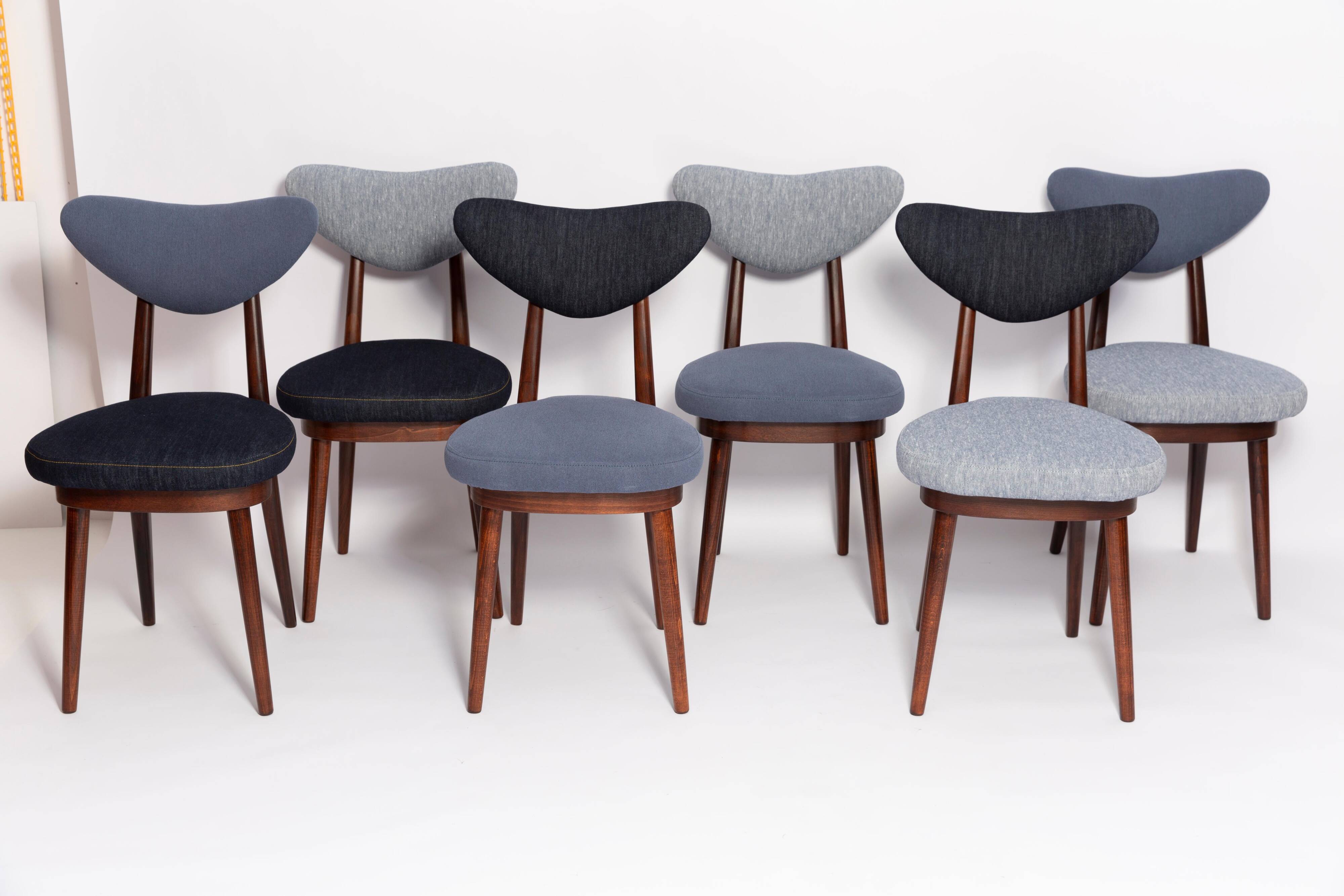 Chaise cœur en denim bleu moyen et foncé, milieu du 20ème siècle, Europe