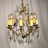 Gilded brass cage chandelier and glass tassels
