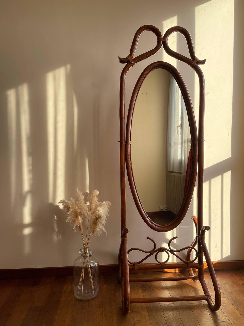 Psyché miroir rotin