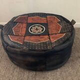 Vintage leather and snakeskin pouf