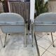 Pair of Souvignet armchairs, grey leather, chrome, 1980.