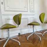 4 swivel sunset chairs CPillet in olive green leather 2000 e