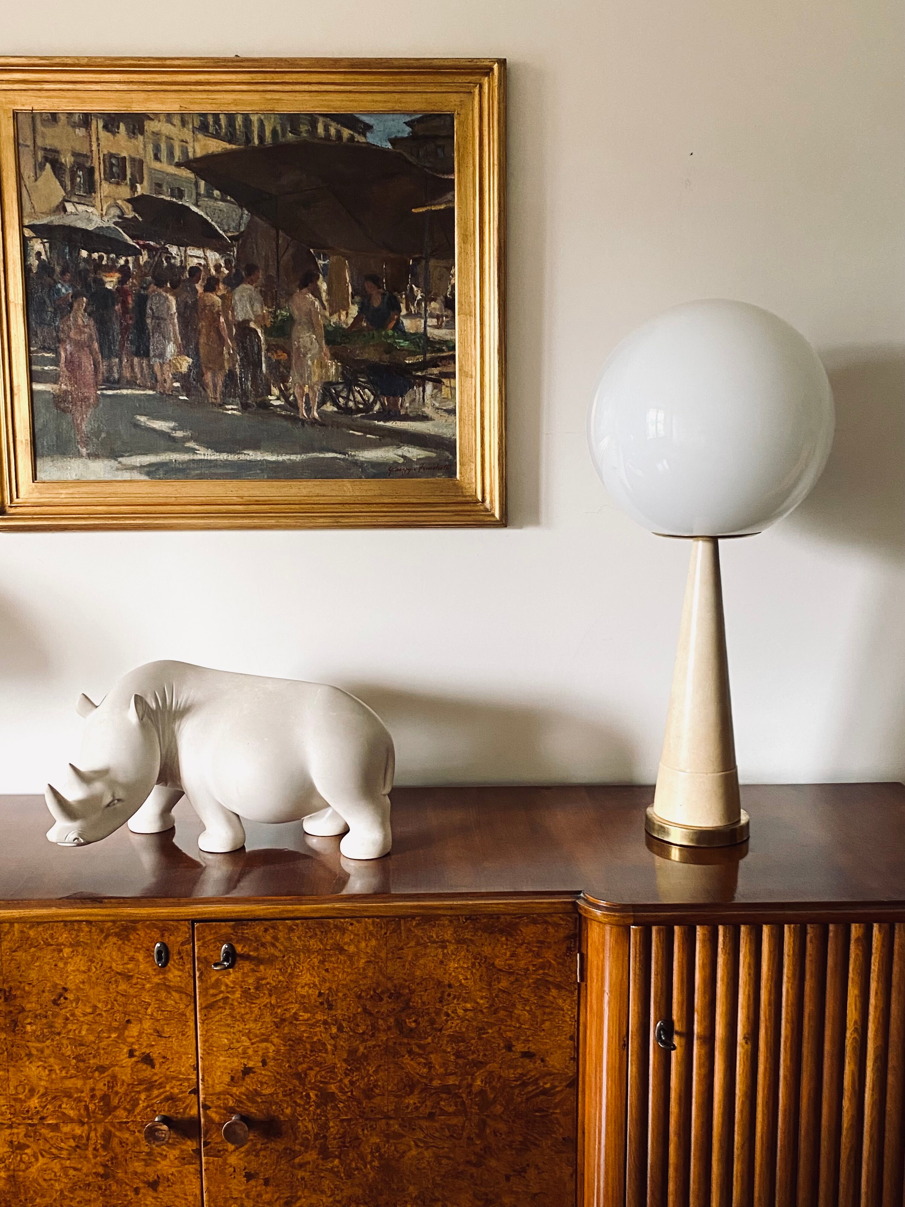 Conic parchment and brass table lamp, France 1960