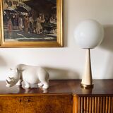 Conic parchment and brass table lamp, France 1960