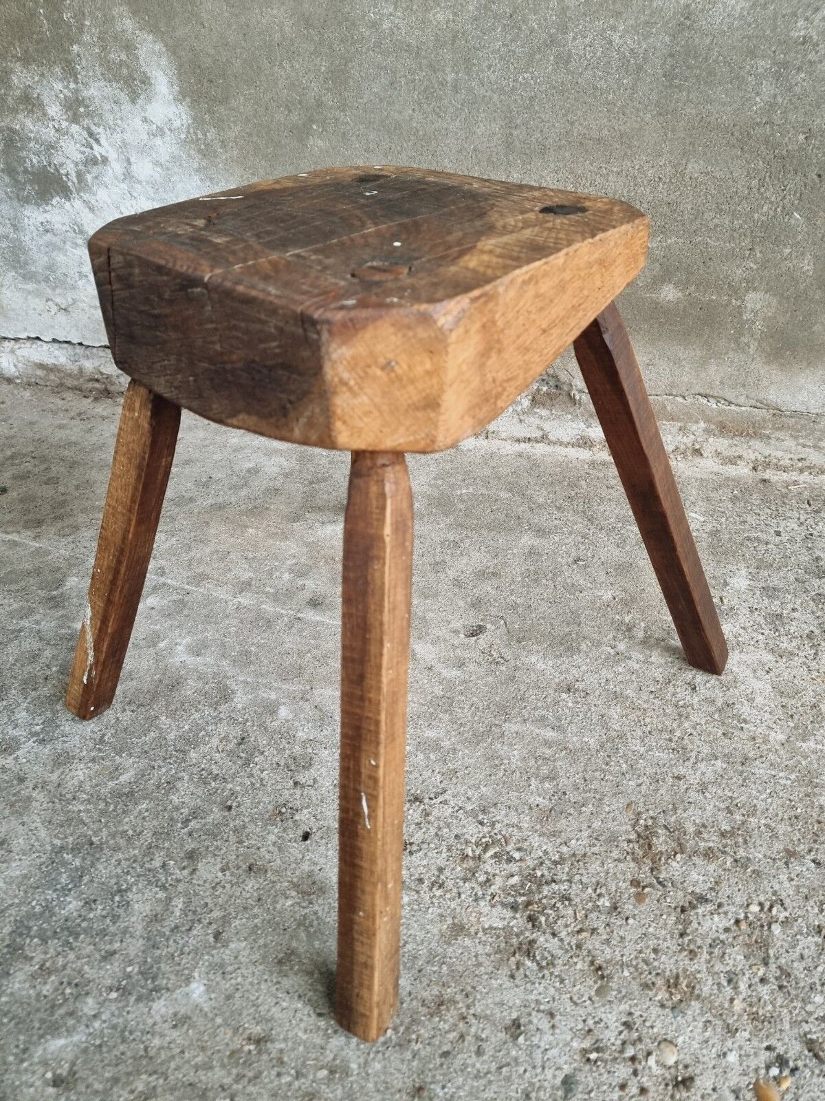 Antique stool oak plant table