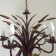 Vintage Hollywood Regency Wheat Sheaf Gold Gilt Metal 5 Light Chandelier