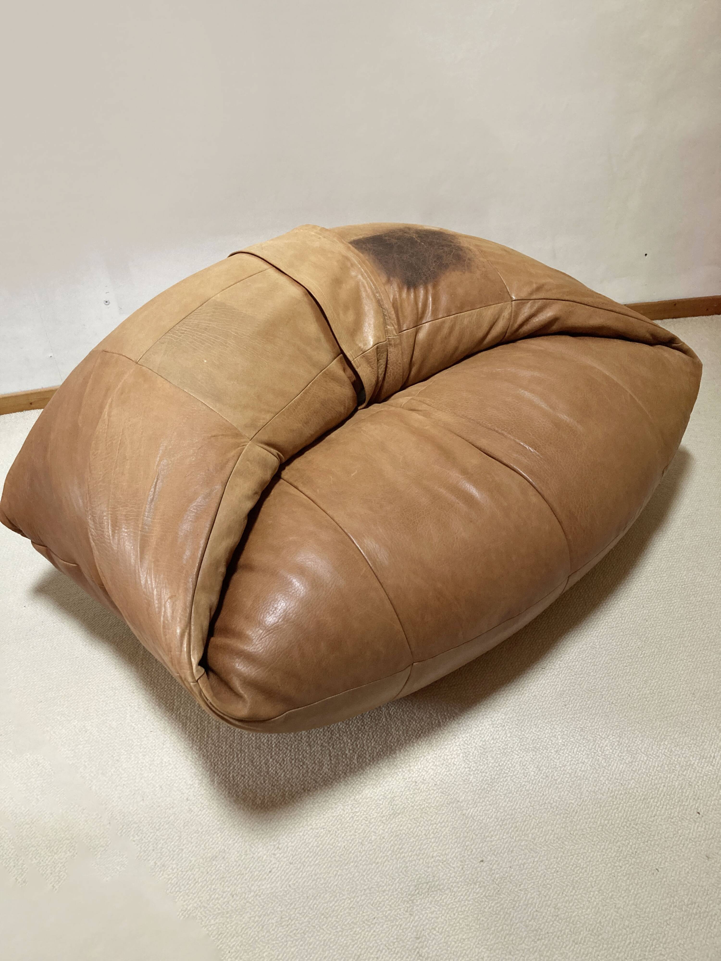 Light leather pouf sofa by Raphael Raffel for Honoré Paris