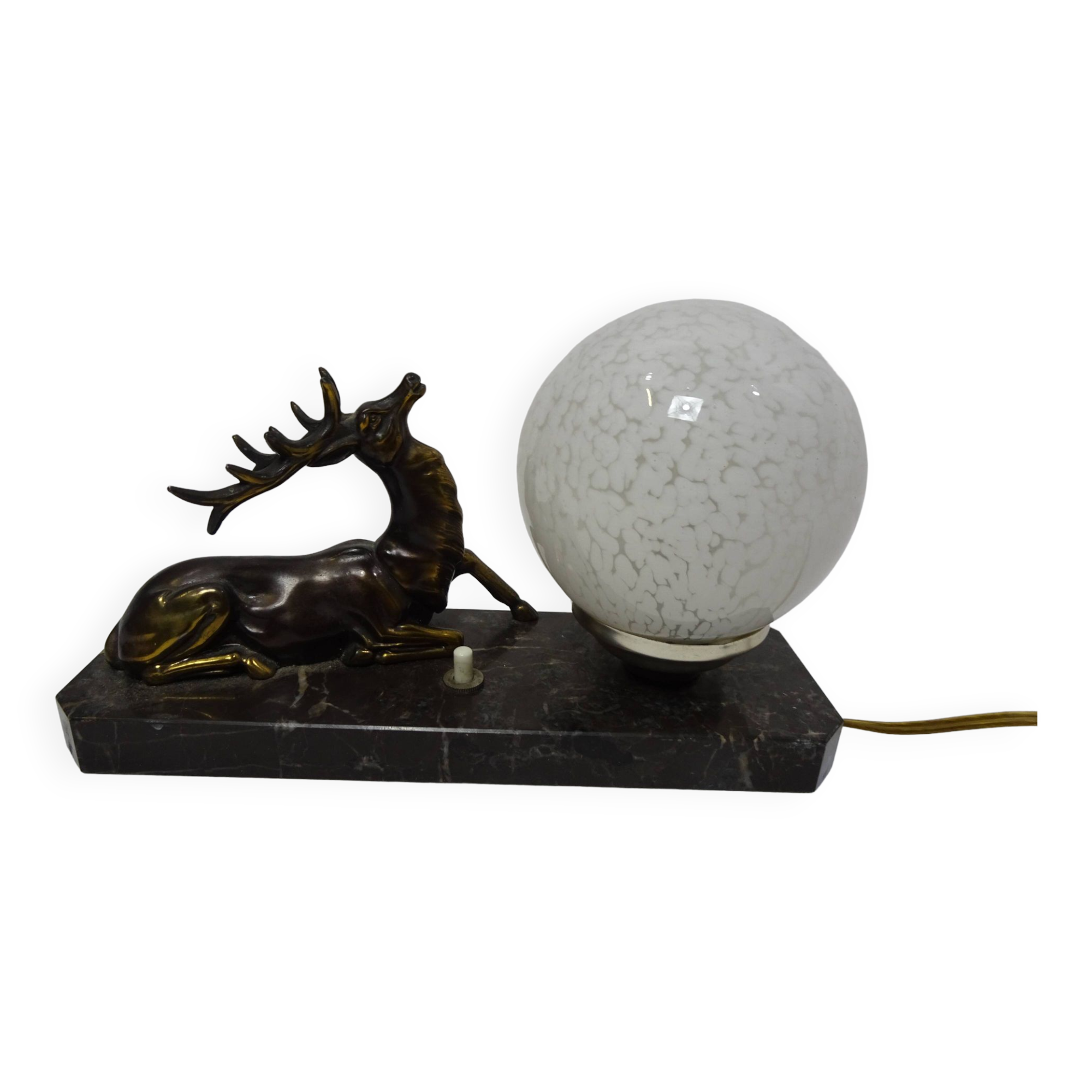 Art deco night light bedside lamp Deer and opaline white ball