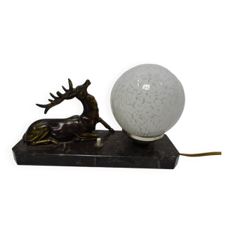 Art deco night light bedside lamp Deer and opaline white ball