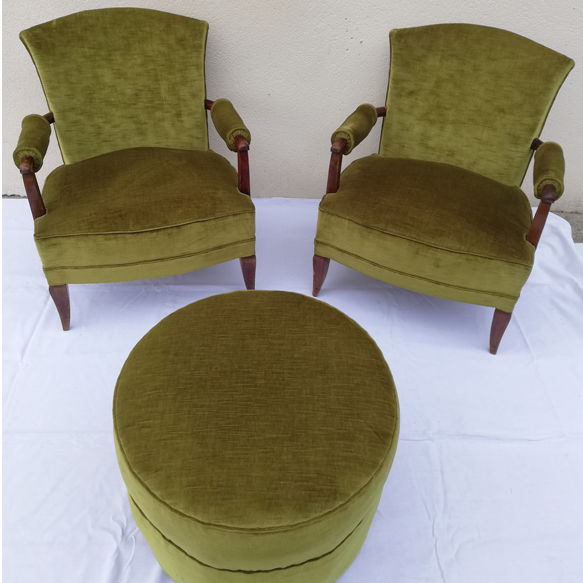 Set of 2 armchairs and ottoman 1940