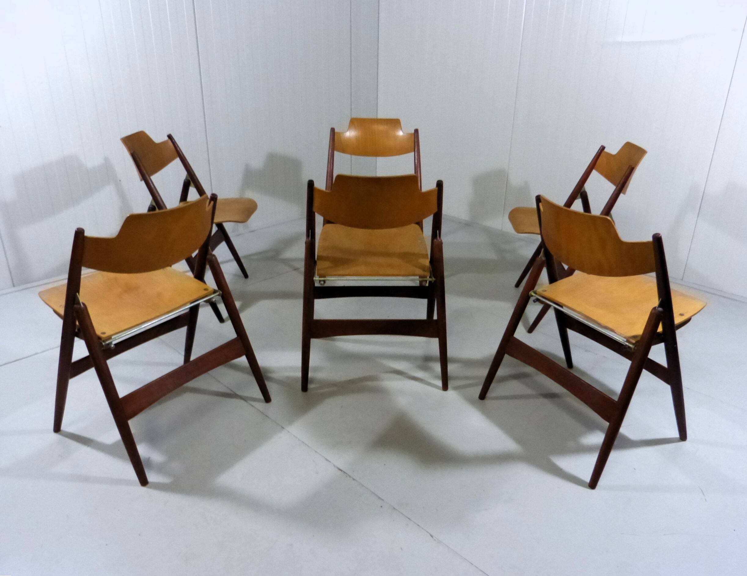 Set of 6 Egon Eiermann SE 18 folding chairs Wilde + Spieth, 1950s