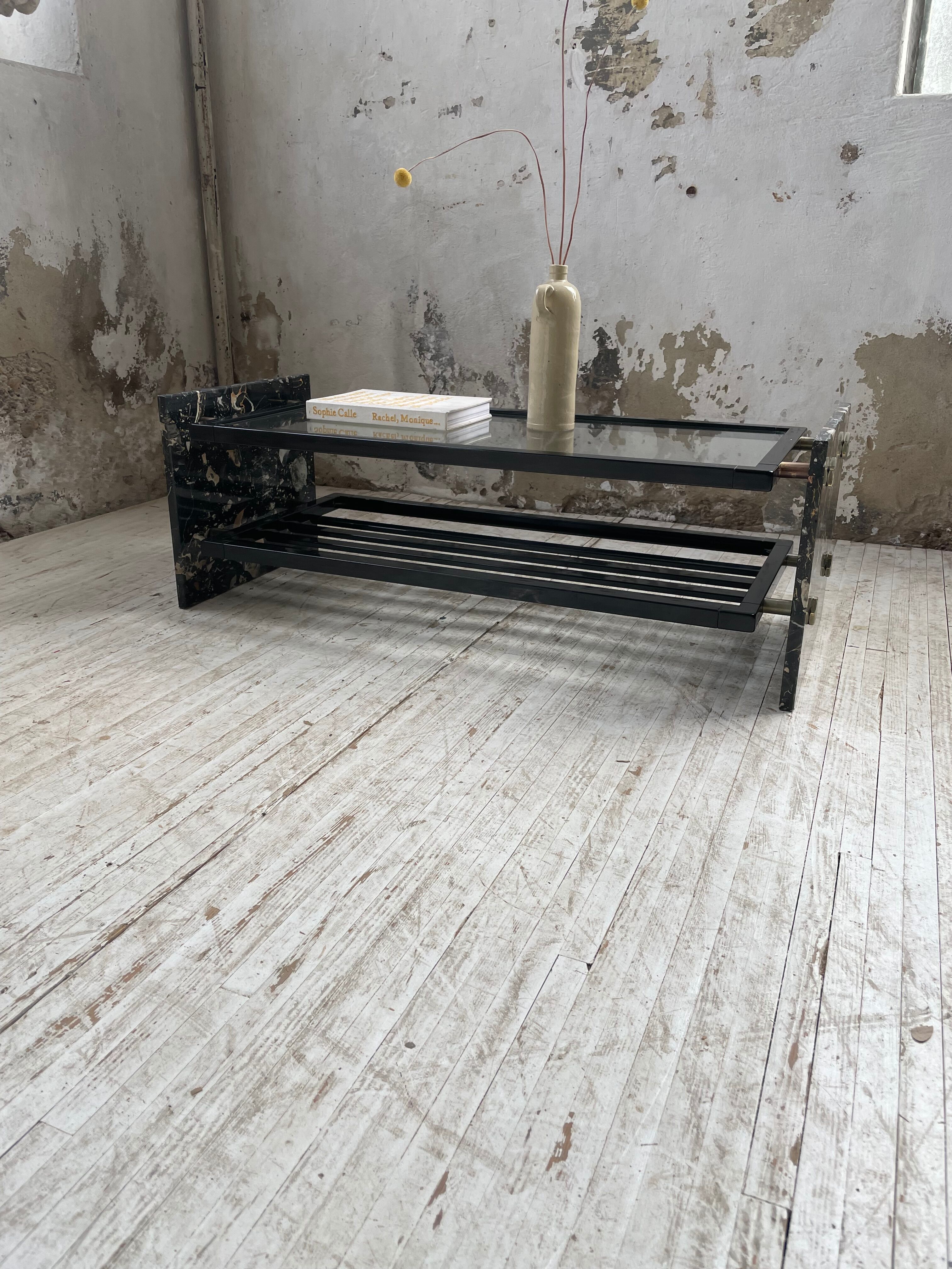 Coffee table year 80 Italian marble and glass